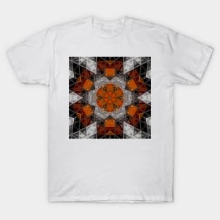 Mosaic Mandala Flower Orange White and Black T-Shirt